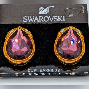 New Swarovski Vintage Deep Amethyst clip on earrings